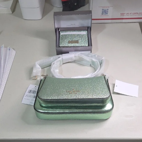 Kate Spade Glitter Mixed Seawater Crossbody Duo With Card Holder - Picture 1 of 8